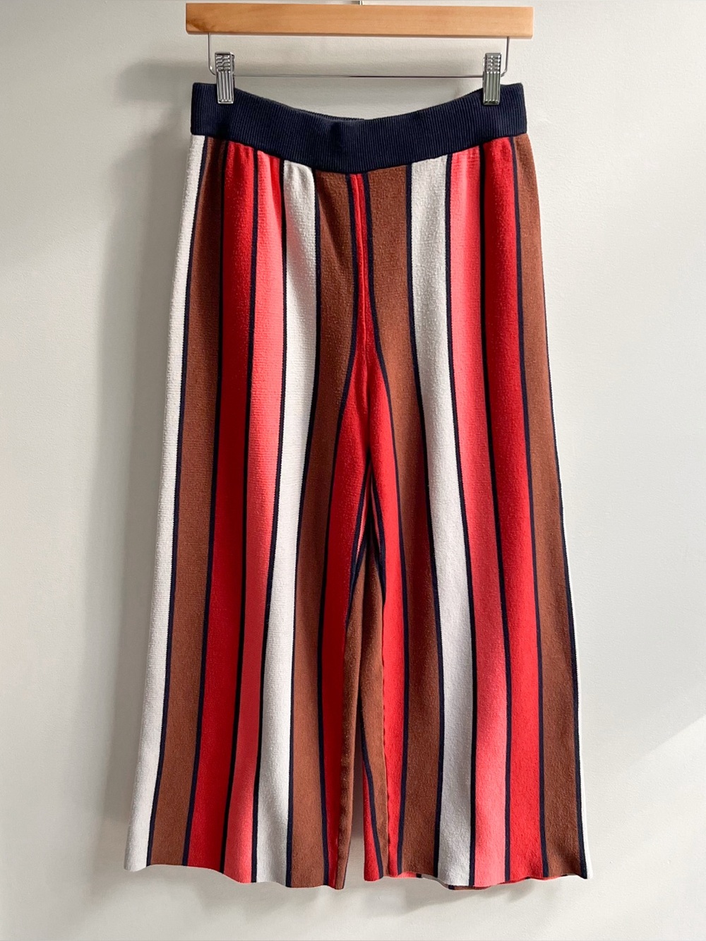 Dolan Anthropologie Striped Wide Leg Knit Pants Coral Red Brown Navy Gray M